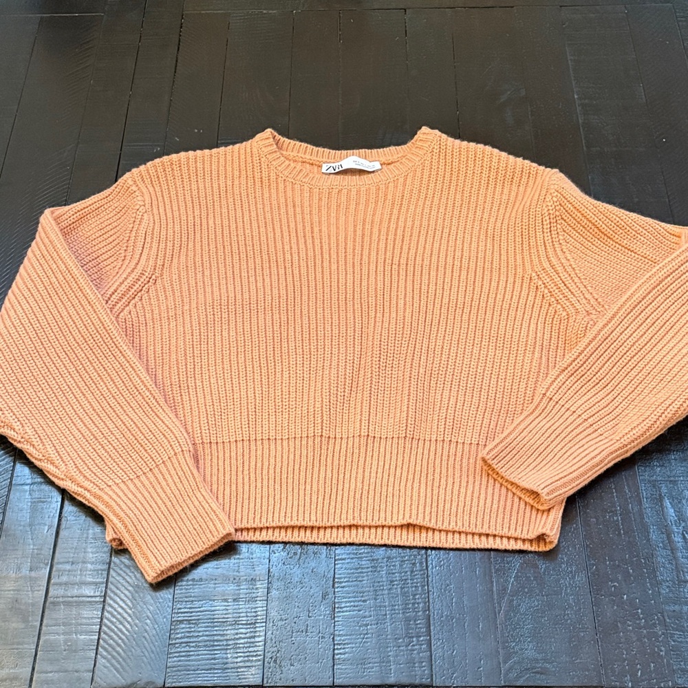 Zara Coral Ribbed Crew Neck Sweater